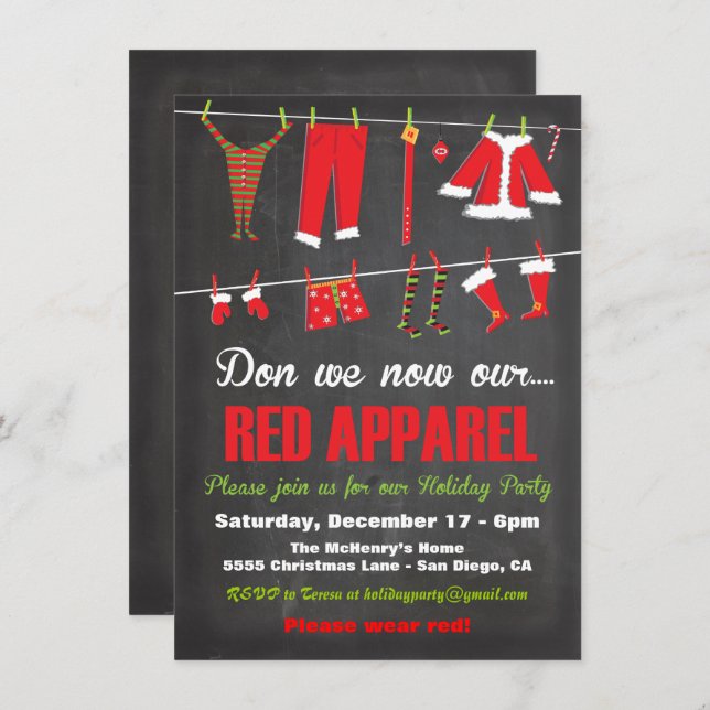 Convite Don we now our Red apparel Christmas Invitations (Frente/Verso)