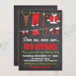 Convite Don we now our Red apparel Christmas Invitations<br><div class="desc">Have your friends and family wear a little red with this cute and clever "Don we now our Red Apparel" Christmas Holiday Party Invitations. Features Santa's clothesline with red articles of clothing, coat, sweater, long underwear, mittens, boots etc. all on a chalkboard background. Hand drawn illustration by McBooboo. Great for...</div>