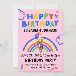 Convite Donkey Birthday Invitation in Pink