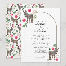 Convite Donkey Pink Floral Rustic Wedding