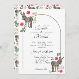 Convite Donkey Pink Floral Wedding Invitation