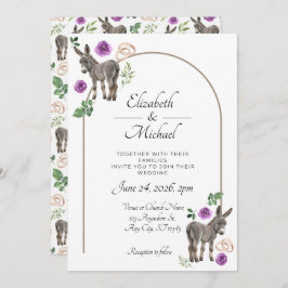 Convite Donkey Purple Floral Wedding Invitation