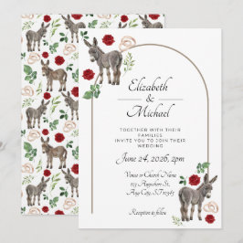 Convite Donkey Red Floral Rustic Wedding