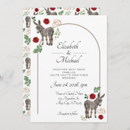Convite Donkey Red Floral Wedding Invitation