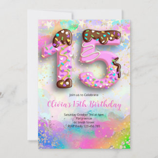 Convite Donut 15th Birthday Girls Invitation