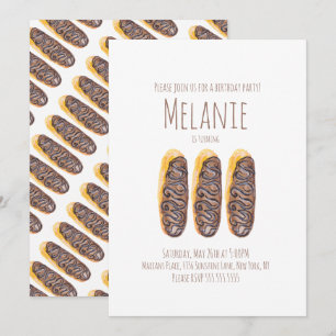 Convite Donut Aquarela Terceiro Aniversário Doces Eclairs