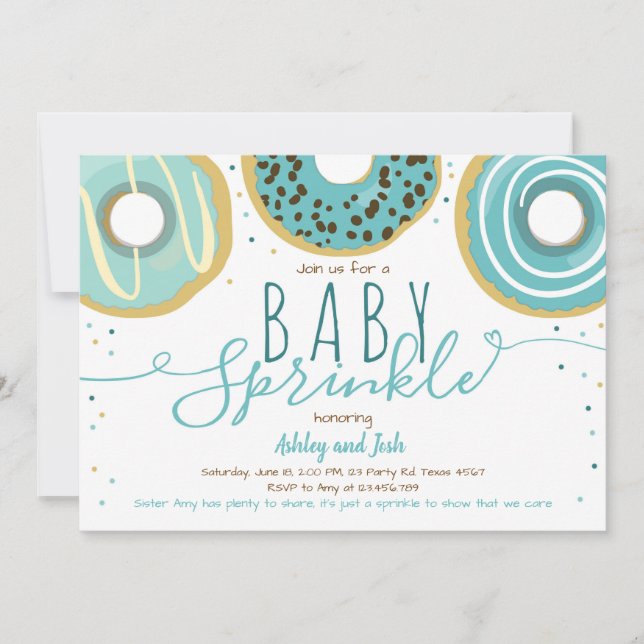 Convite Donut Baby Sprinkle Azul Menino Doughnut Sprinkle (Frente)