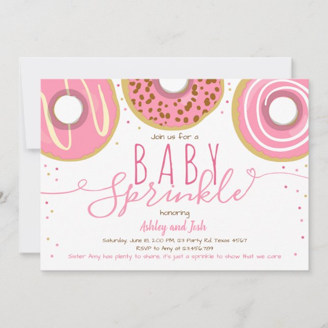 Convite Donut Baby Sprinkle Rosa Menina Doughnut Sprinkle (Frente)