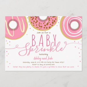 Convite Donut Baby Sprinkle Rosa Menina Doughnut Sprinkle