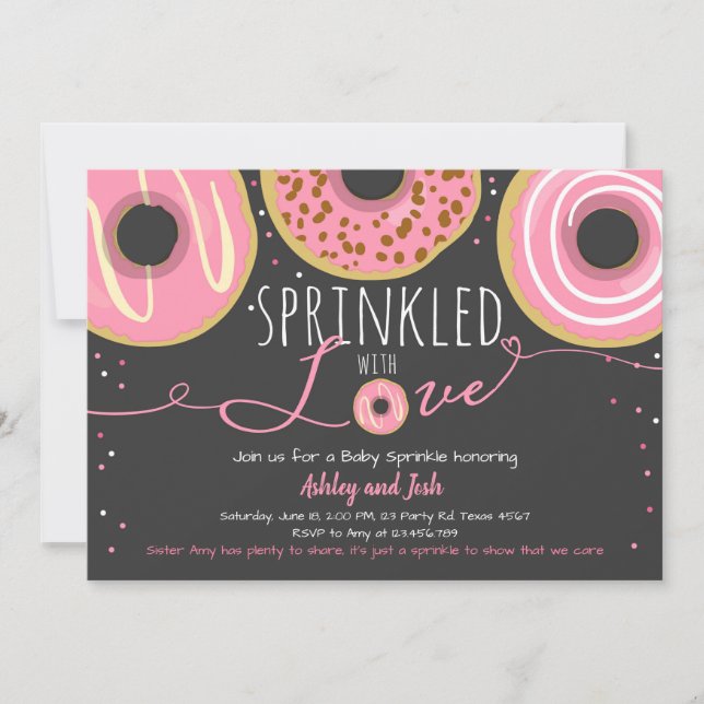 Convite Donut Baby Sprinkle Rosa Menina Doughnut Sprinkle (Frente)