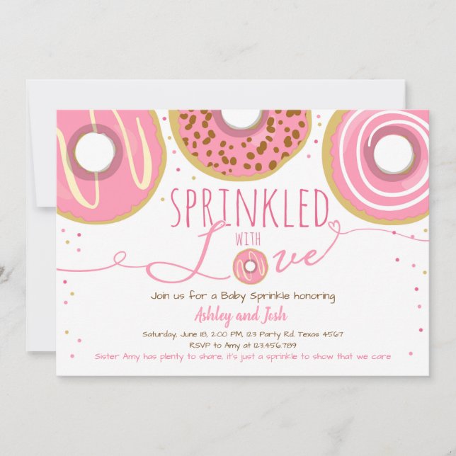 Convite Donut Baby Sprinkle Rosa Menina Doughnut Sprinkle (Frente)