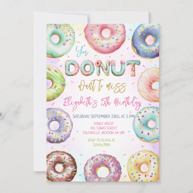 Convite Donut Birthday Party Invitation (Frente)
