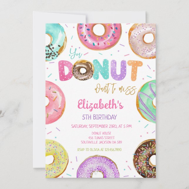 Convite Donut Birthday Party Invitation (Frente)