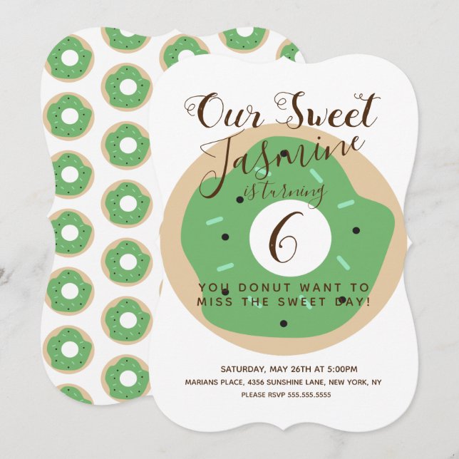 Convite Donut de Aniversário com Glitter Abóbora Verde de  (Frente/Verso)