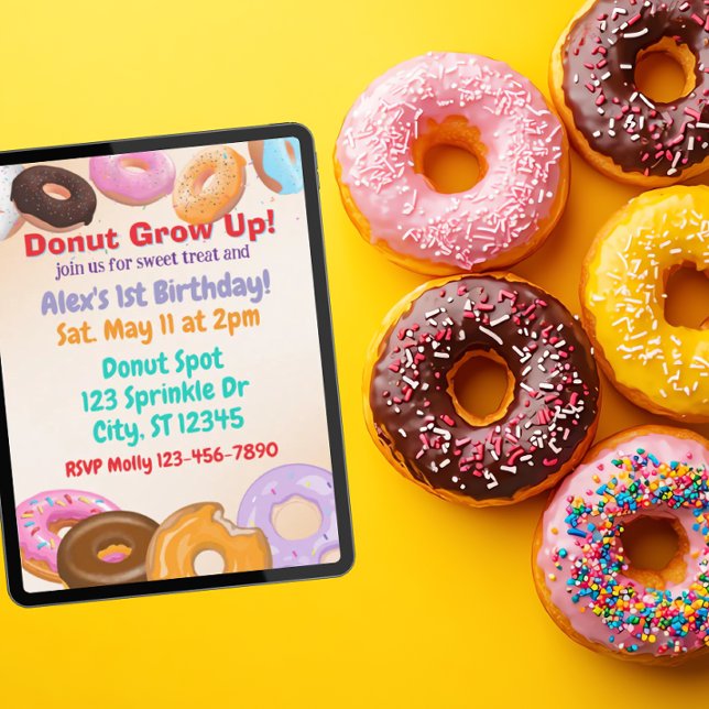 Convite Donut Grow Up 1st Birthday (Criador carregado)