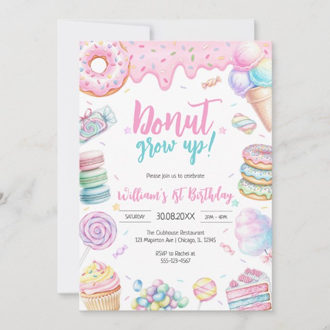 Convite Donut Grow Up Donut Birthday Party Invitation (Frente)