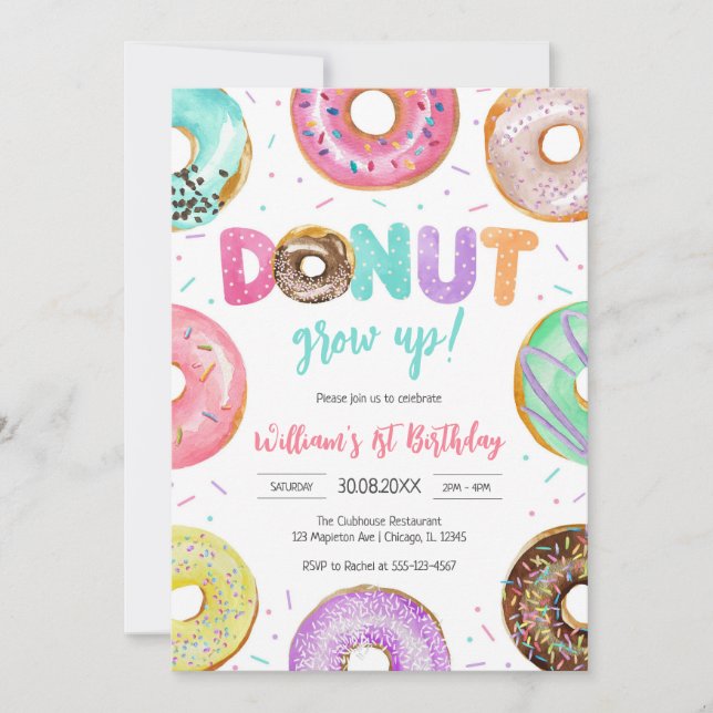 Convite Donut Grow Up Donut Birthday Party Invitation (Frente)