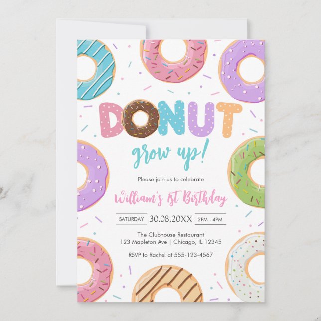 Convite Donut Grow Up Donut Birthday Party Invitation (Frente)