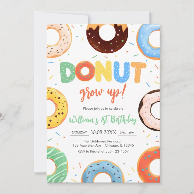 Convite Donut Grow Up Donut Boy Birthday Party Invitation (Frente)