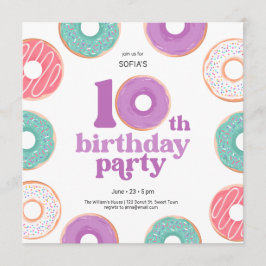 Convite Donut Party Girl 10th Birthday Invitation