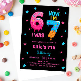 Convite Donut Six Seven Girl Birthday Invitation