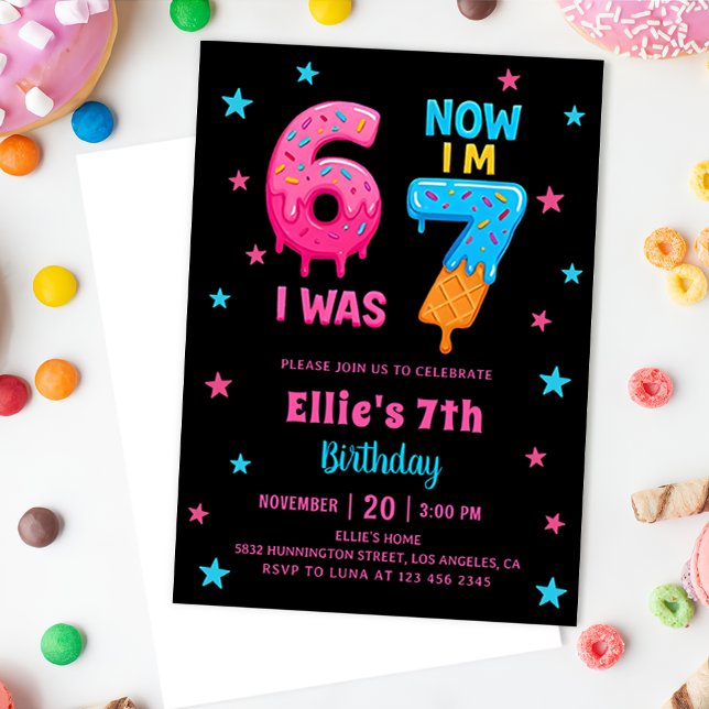 Convite Donut Six Seven Girl Birthday Invitation (Criador carregado)