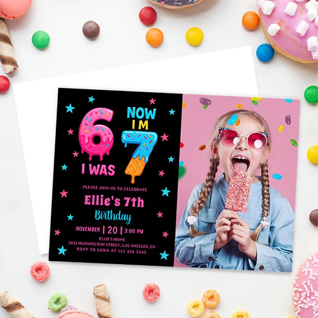 Convite Donut Six Seven Girl Birthday Photo Invitation (Criador carregado)