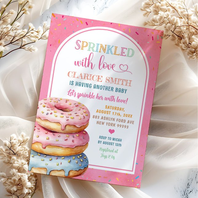 Convite Donuts Cor-de-Rosa Coloridos Polvilhados com Amor (Criador carregado)