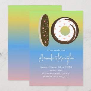 Convite Donuts de Aniversário de 10 anos com Efeito Arco-í