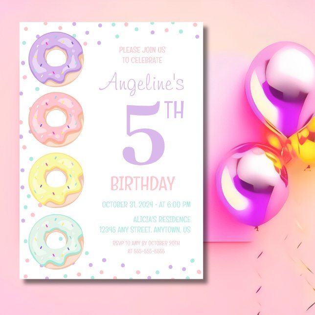 Convite Donuts Doces Coloridos com Confeitos para Aniversá (Criador carregado)