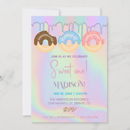 Convite Donuts doces, cores de arco-íris, primeiro anivers