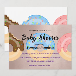 Convite Donuts doces, presente de bebê dourado rosa