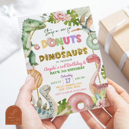 Convite Donuts e Dinossauros Aniversário Conjunto de Irmão