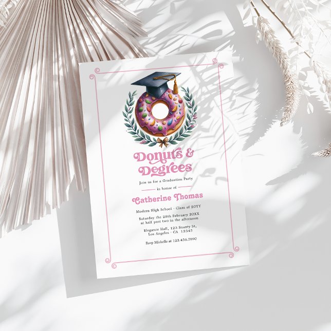 Convite Donuts e Diplomas Festa de Formatura Foto (Donuts and Degrees Graduation Party Photo Invitation)