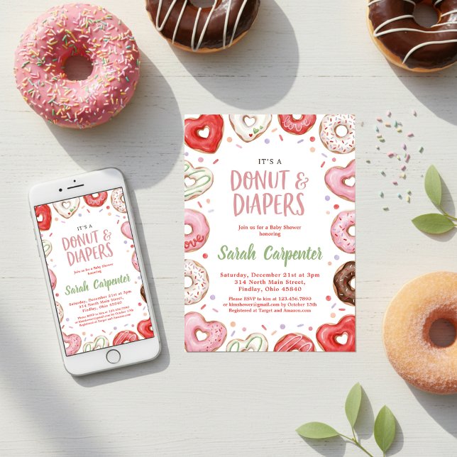 Convite Donuts e Fraldas Chá de Bebê Sprinkle Pastel (Criador carregado)