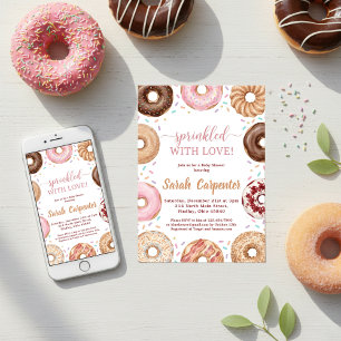 Convite Donuts e Fraldas Chá de Bebê Sprinkle Pastel