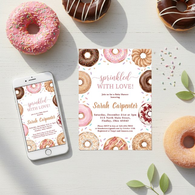 Convite Donuts e Fraldas Chá de Bebê Sprinkle Pastel (Criador carregado)