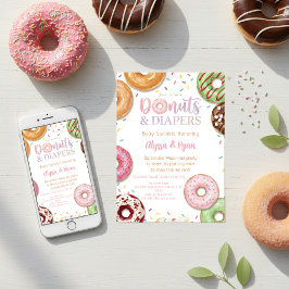 Convite Donuts e Fraldas Chá de Bebê Sprinkle Pastel