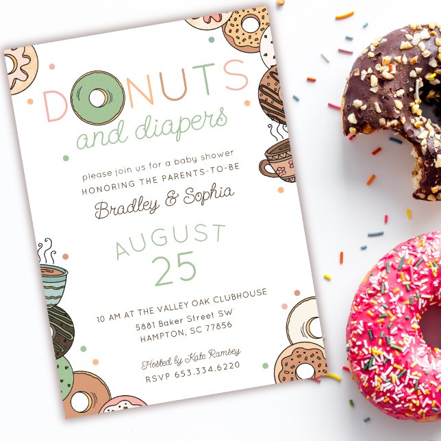 Convite Donuts e Fraldas Chás de Bebê para Casais (Criador carregado)