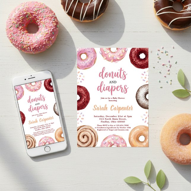 Convite Donuts e Fraldas Chuveirinho de Bebê Pastel (Criador carregado)