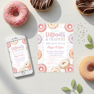 Convite Donuts e Fraldas Chuveirinho de Bebê Pastel