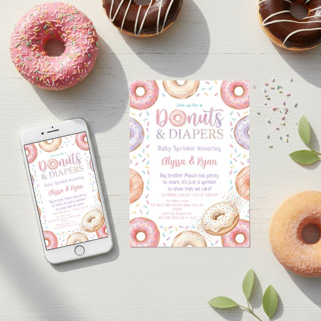 Convite Donuts e Fraldas Chuveirinho de Bebê Pastel (Criador carregado)