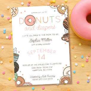 Convite Donuts e Fraldas Chuveiro de Bebê Menina