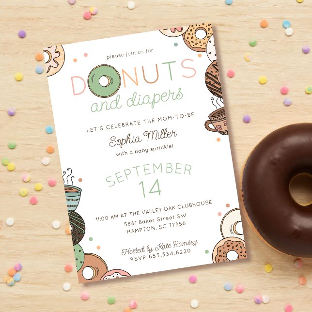 Convite Donuts e Fraldas Chuveiro de Bebê Sprinkle (Criador carregado)