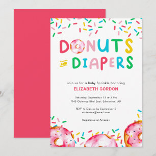 Convite Donuts & Fraldas Baby Sprinkle Fofo Colorido Diver