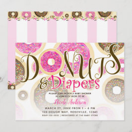 Convite Donuts & Fraldas Babyshower de Confeitos Rosa