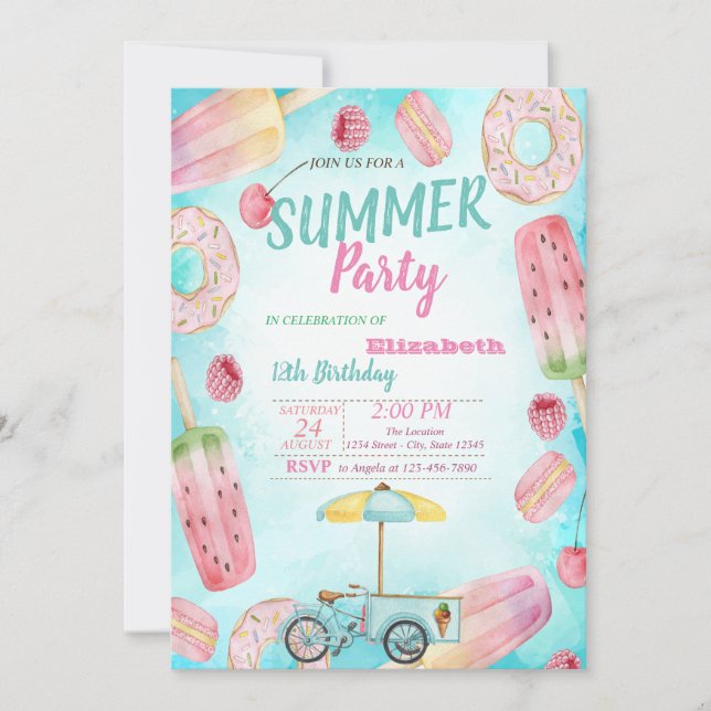Convite Donuts,Macarons,Sorvete Bicicleta Festa de Anivers (Frente)