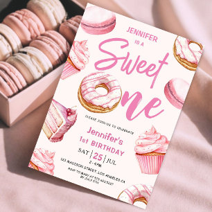 Convite Donuts Menina Rosa Doce Um Aniversário de 1 ano