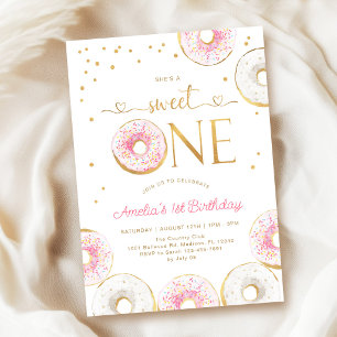 Convite Donuts Sweet One Pink Gold Aniversário de 1 ano