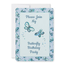 Doodle Bugs Butterflies - blue - kids birthday.